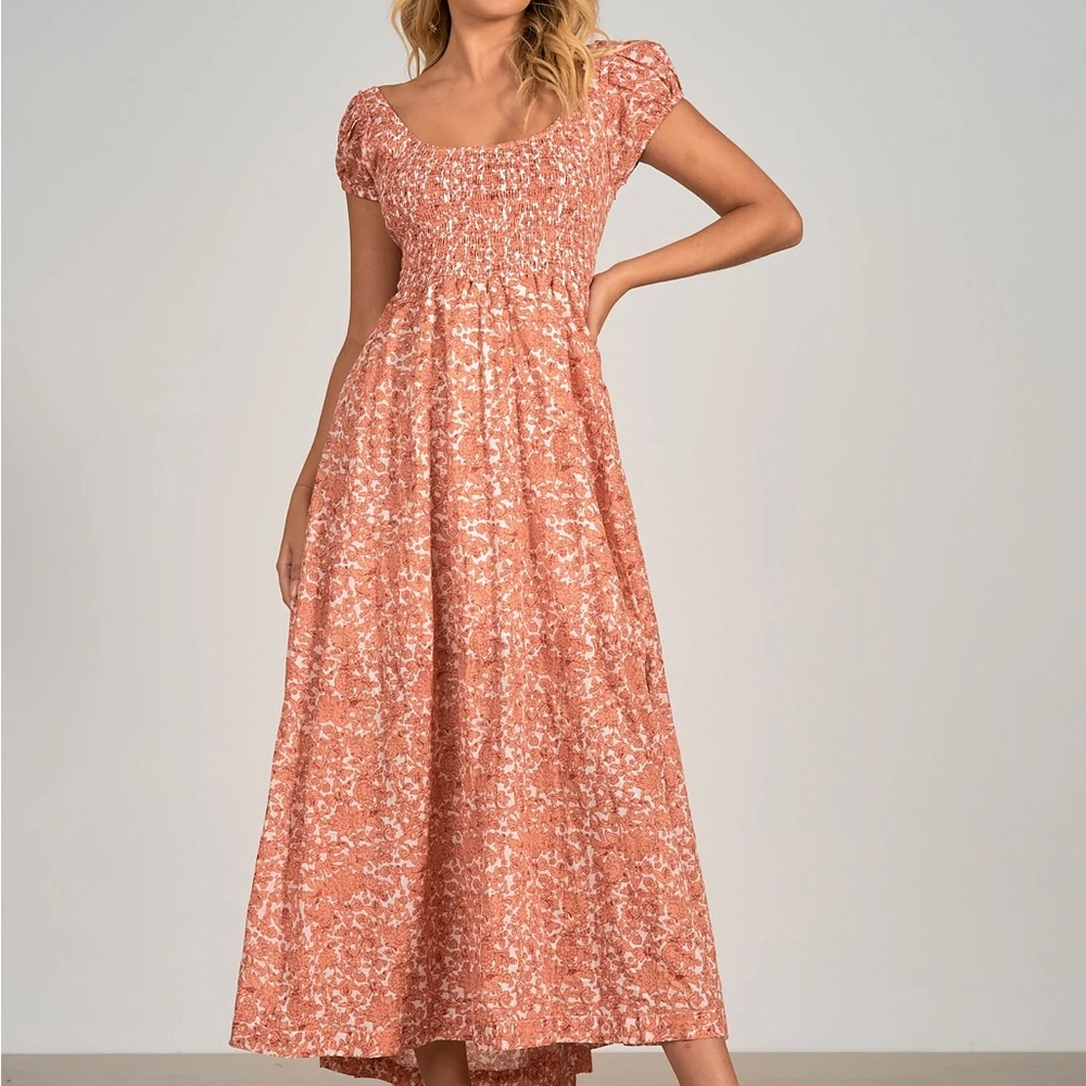 Floral orange + white Maxi Dress